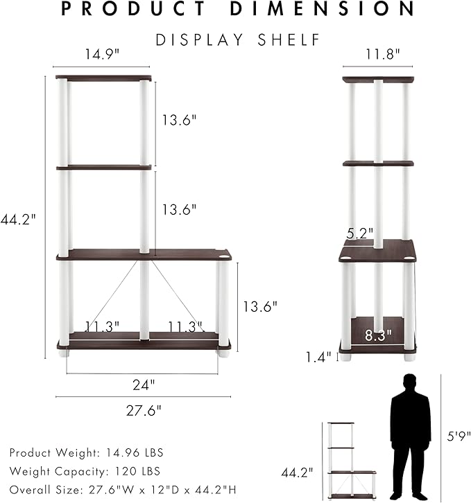 Homes: Inside + Out Apexa Modern 4-Cube Ladder Shelving Units, Collectibles Display Shelves, Easy Assembly Standing Shelf, Home Storage Organizer for Living Room, Bedroom, Office, Espresso - Image 3