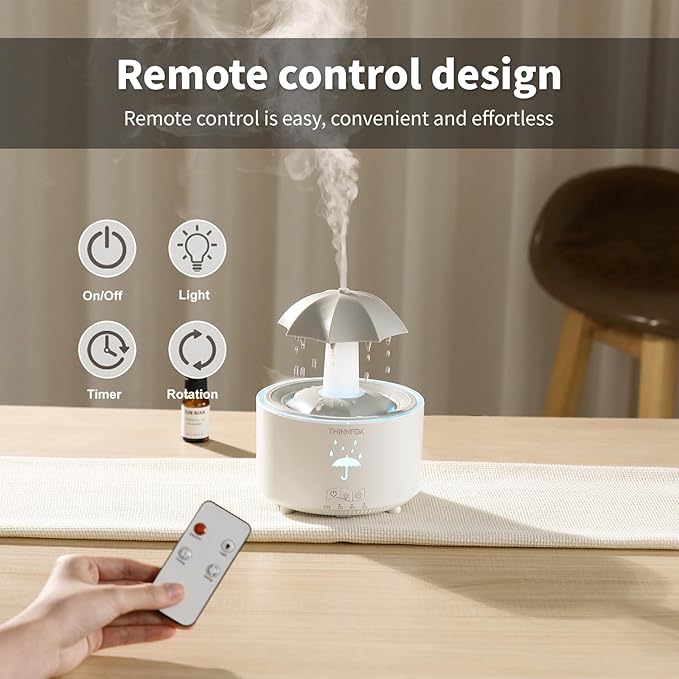 Humidifiers for Bedroom,Aromatherapy Essential Oils Diffuser,Quiet Ultrasonic Clouds and Cool Mist Humidifier, 7 Colors Breathing LED Light,Rotating Umbrella Rain Drops,Ideal Holiday Gifts for Home - Image 6