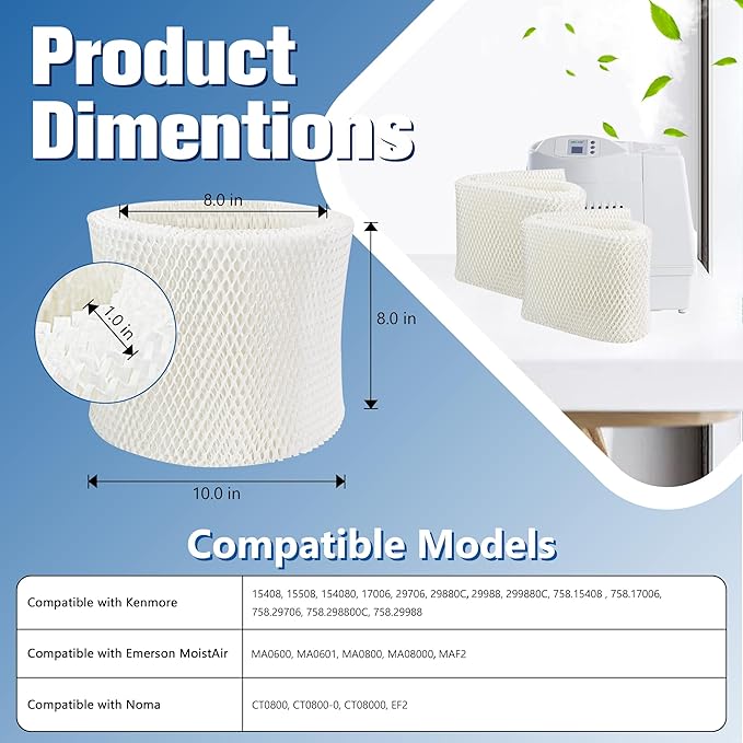 Funmit MAF2 Humidifier Wick Filter (2 Pack) Replacement Compatible with Essick Air AIRCare MoistAIR MA0800, MA0600, MA0601 and Kenmore 15408, 17006, 29706, 29988 Series Humidifiers - Image 2