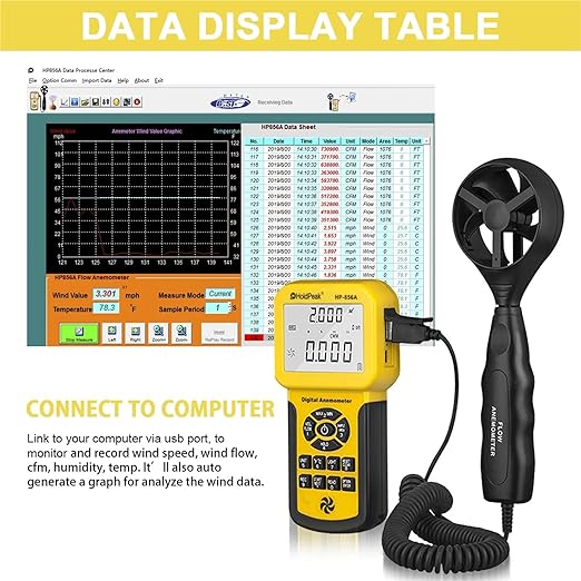 Anemometer, 856A Multifunctional Anemometer with Extendable Sensor Comprehensive Data Management for Accurate Environmental Monitoring,Anemometer Handheld - Image 6
