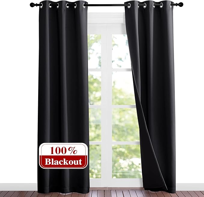 NICETOWN High-End Thermal Kitchen Curtains, Full Blackout Curtains 84 Inches Long for Dining Room, Soundproof Window Treatment Drapes for Hall Room, Black, 37" Wide Per Panel, Set of 2 Panels by NICETOWN