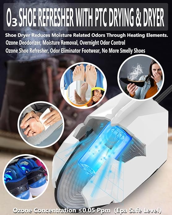 Shoe Dryer and Deodorizer, Boot Warmer & Mute Mode Heating Moisture Remover, Portable Boot Dryer, Fast Drying for Smelly Shoes, Gym Shoes, Athletic Footwear(US Sizes 5-14) Travel Reduce Odors Solution - Image 2