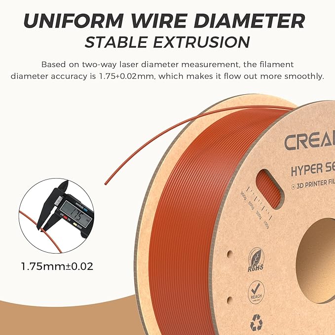 Official Creality Hyper PLA Filament 1.75mm, High Speed PLA 30-600mm/s Rapid 3D Printer Filament, Dimensional Accuracy +/-0.02mm, Fit Most FDM 3D Printers, 1KG(2.2lbs) Spool Burnt Orange - Image 4