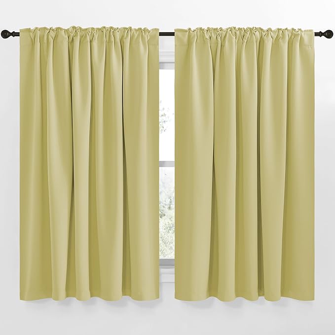 NICETOWN Blackout Curtain Panels Window Draperies - (Paler Yellow Color) 62x63 inch, 2 Pieces, Insulating Room Darkening Blackout Drapes for Doorway Shower Bathroom Laundry Room Bifold Door - Image 2