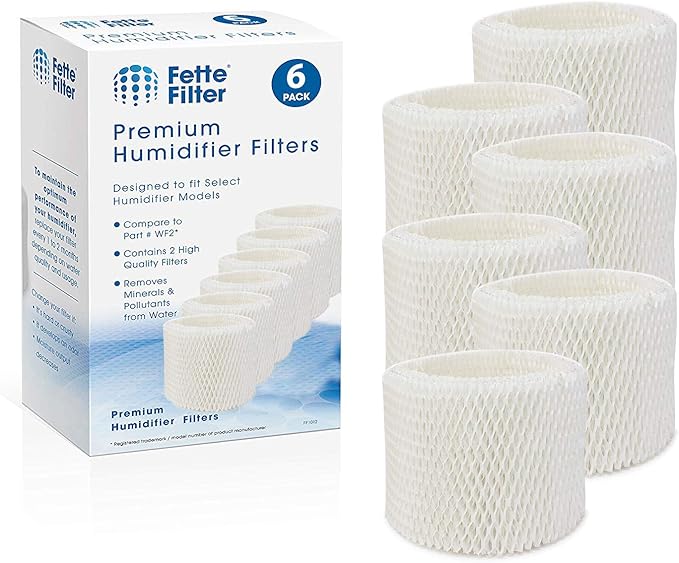 6 Pack WF2 Humidifier Filters for Vicks Humidifier V3100 V3500 V3600 V3700 V3800 V3850 V3900, for Honeywell HCM-350 HCM-630 HCM-300T, for Kaz 3020, for Sunbeam 1118 1119, ECM-250i, ECM-500 by Fette+Filter