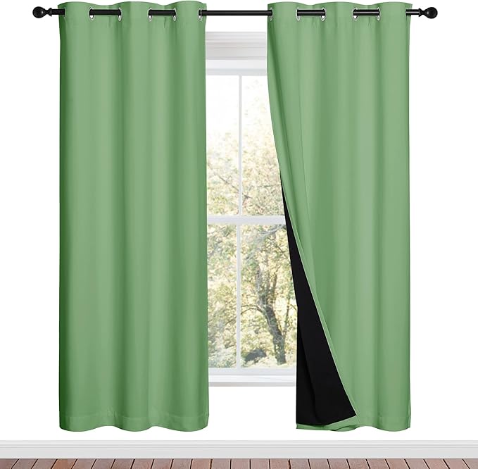 NICETOWN Full Shade Curtain Panels, 37" Wide x 70" Long, Forest Green, Pair of Thermal Insulated & Energy Efficiency Blackout Drapes for Living Room, Lined Silky Performance Window Dressing by NICETOWN
