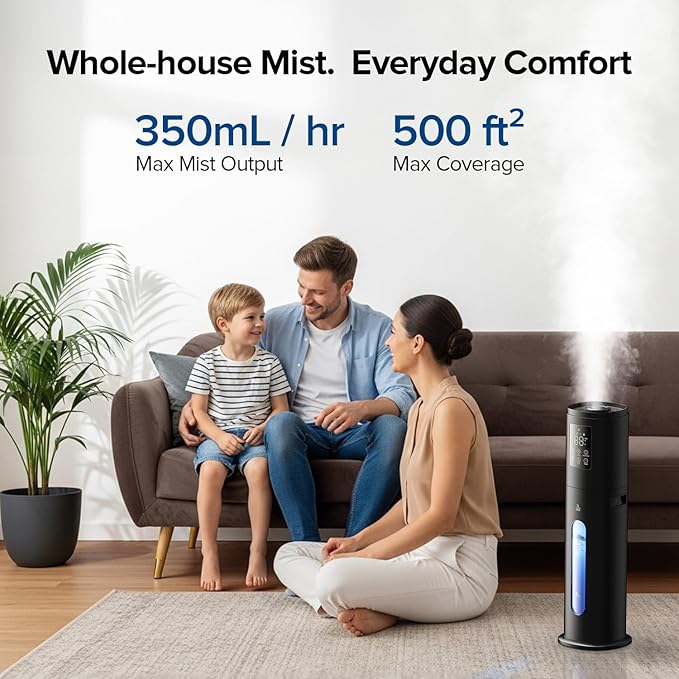 Humidifiers for Bedroom Large Room with Smart App & Remote Control, 7L/1.85Gal Room Humidifier, 4 Mist Levels Large Humidifier for Home Charcoal - Image 6