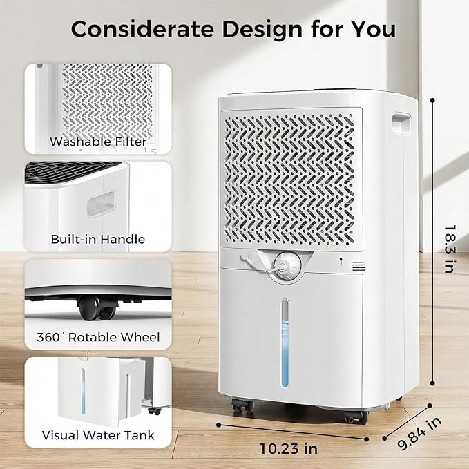 4,000 Sq. Ft Dehumidifier for Basement, 45 Pint Dehumidifiers for Home with Drain Hose, Smart Humidity Control, Auto Defrost, Auto Restart, 24H Timer, for Bedroom, Bathroom, RV, Garage - Image 7