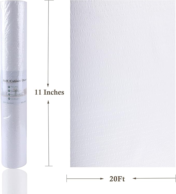 Cabinet Shelf Liner 11 Inch Wide X 20 Ft Non-Adhesive Non-Slip Drawer Liner for Kitchen Cabinet Easy to Install & Cut Shelf Paper for Shelves Waterproof Oil-Proof Strong Grip Refrigerator Liner - Image 7