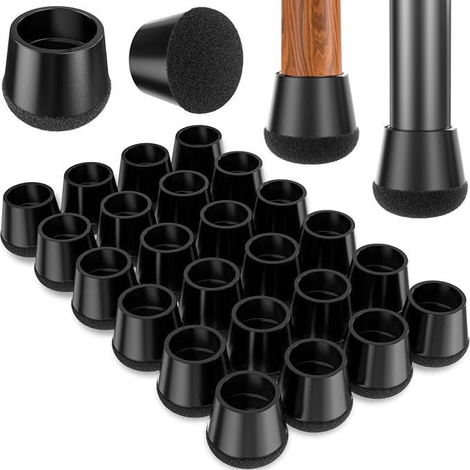 Chair Leg Floor Protectors Large 24Pcs,Silicone Chair Leg Protectors for Hardwood Floors/Tiles,360°Wrapped Felt Bottom to Prevent Scratch and Reduce Noise, Round Black by YTEACIUL