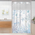Small Stall No Hook Shower Curtain with Snap in Liner, Beach Ocean Nautical Coastal Shower Curtains and Liner Set for Bathroom, Seashell Bath Curtain, Waterproof Washable, Blue 36" x 74" by TWLSNCD