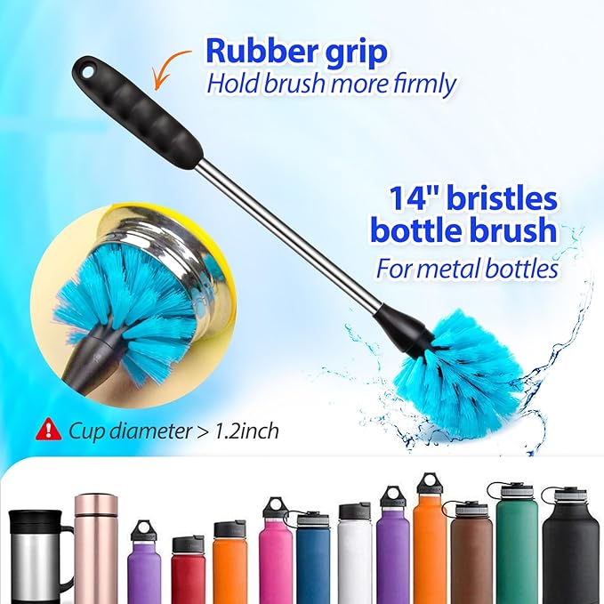 Holikme Bottle Brush Tube Cleaning Lab Set with Long Handle, Cup Cleaner for Washing Narrow Neck Beer Wine Decanter Pipes Lids Sinks Cap Covers, Green - Image 2