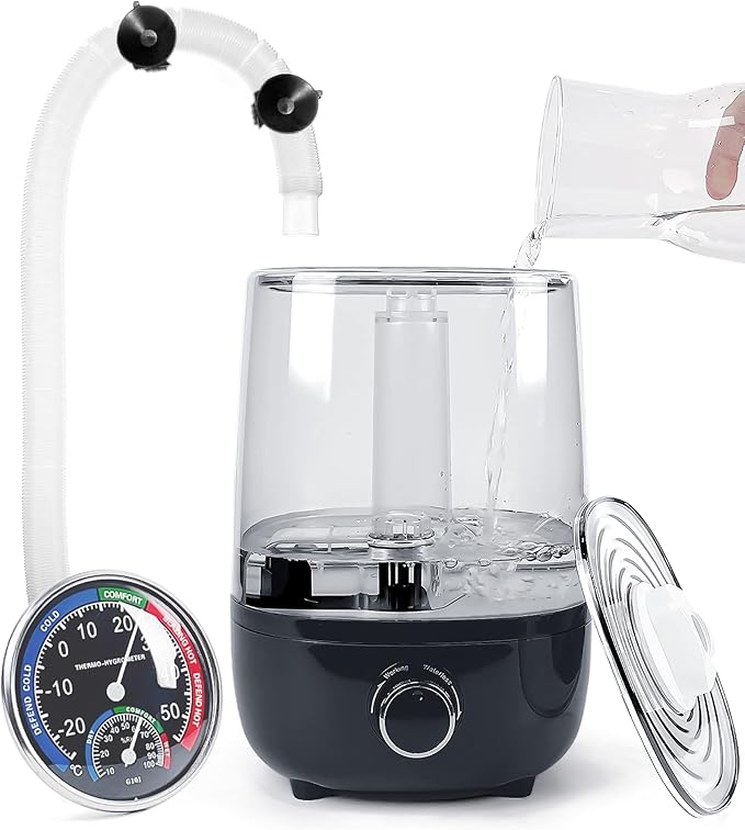 Top fill Reptile Fogger Terrariums Humidifier Fog Machine Mister with 4L Visible Large Tank & Extension Hoses, Suitable for Terrariums & Enclosures, Ideal for Reptiles/Amphibians/Herps/Vivarium/Moss by AUAAQ