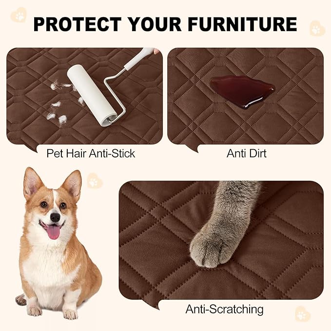 Smiry Reversible Waterproof Couch Covers for Sofa, Washable Dogs Pet Couch Covers for 3 Cushion Sofa Pet Friendly, Water Resistant Furniture Protector Slipcover, Geometric (30"x70", Brown/Chocolate) - Image 4