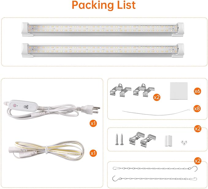 Bstrip T8 Grow Light, 1.4FT 36W (2 x 18W) Plant Lights for Indoor Growing with Timer, Full Spectrum with 660nm Red LEDs, 3467K, Ideal for Indoor Plants, Greenhouse, Seeding, Linkable Design, 2-Pack - Image 9