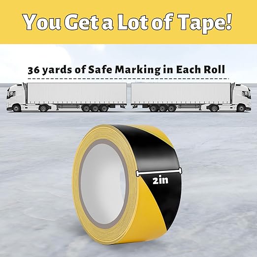 Hazard Tape 2 Inch x 108 Feet Black & Yellow Ultra-Adhesive Hazard Warning Safety Stripe Tape, Adhesive Marking Barrier Tape for Marking Floor, Walls - Image 6