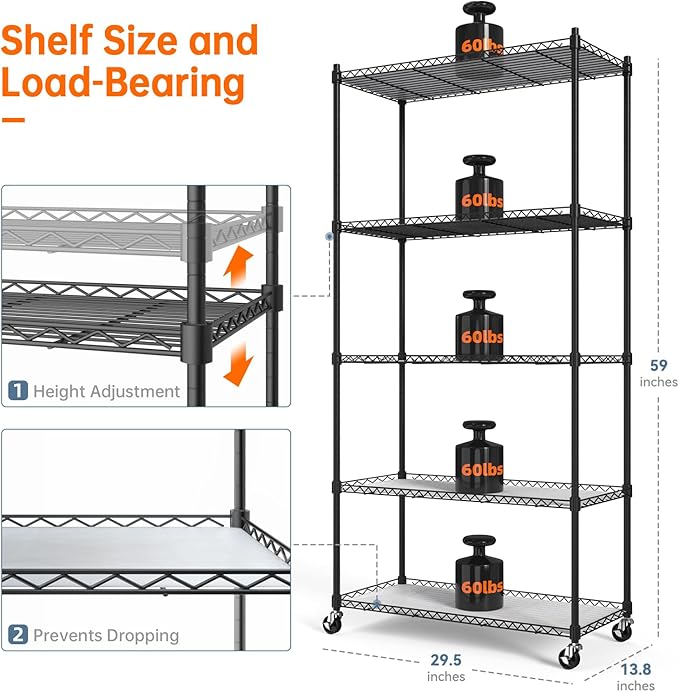Bstrip Plant Shelf with Grow Light, 5-Tier Plant Stand with T8 24W Grow Light for Indoor Plants with Wheel, Grow Light Shelf with Timer for Indoor Plant, Seedling, Seed Starting, 29.5x13.8x59IN - Image 2