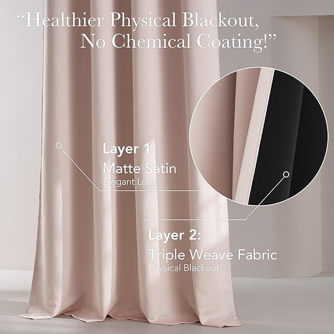 NICETOWN Thermal Insulated 100% Blackout Drape, Pink, 1 PC, 100" x 84", Noise Reducing Performance Grommet Slider Satin Curtain Panel with Black Lining for Large Window - Image 3