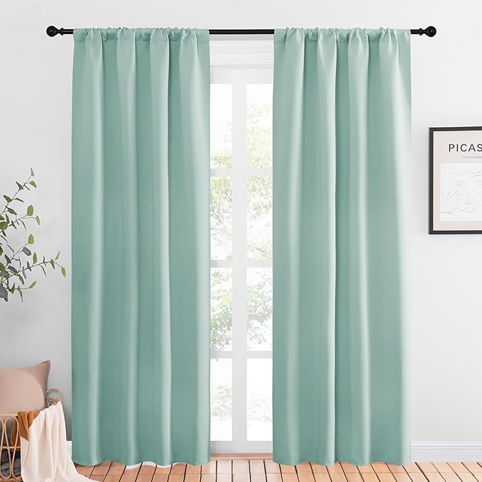 NICETOWN Blackout Curtains for Living Curtains, Aqua Blue, 1 Pair, 34-inch W x 84-inch L, Home Decorations Thermal Insulated Solid Pole Top Blackout Drapes for Living Room by NICETOWN
