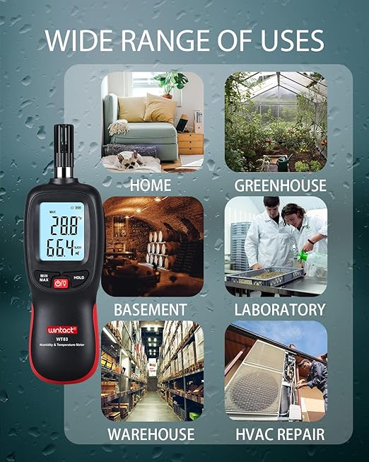 Wintact Digital Temperature and Humidity Meter, Thermometer Hygrometer Monitor with Dew Point and Wet Bulb Temperature, Backlight, Max/Min Value, Data Hold, Store 1000 Group of Data for Indoor Outdoor - Image 7