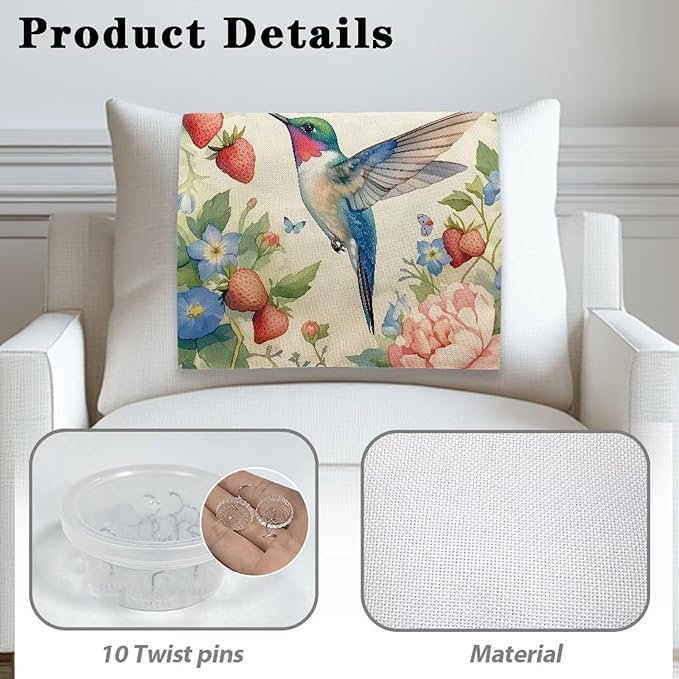 Hummingbird Strawberry Recline Chair Headrest Cover Lightweight Headrest Protector for Sofa Couch Loveseat Furniture Headrest Protector 26.18 * 16.53 inches (10 Twist pins) Easy to Install - Image 5