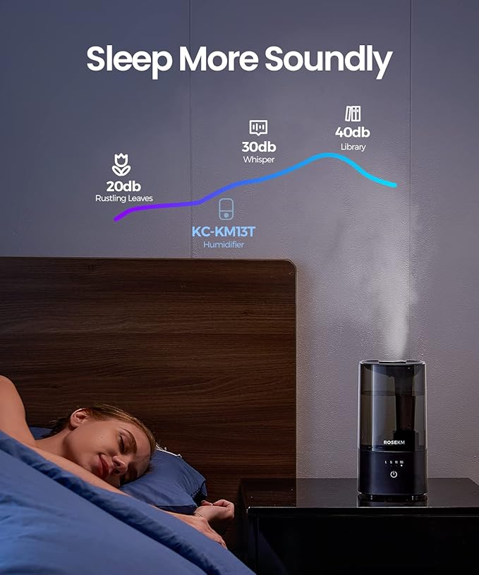 Humidifiers for Bedroom, 2.0L Cool Mist Humidifier for Home Plant and Baby Nursery, Quiet Ultrasonic Humidifier with 360° Nozzle, Auto Shut-Off, Filterless, Black - Image 6