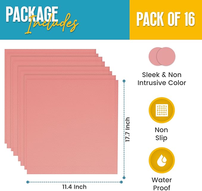 Refrigerator Liners for Shelves (16 Pack) by Linda’s Essentials - Non-Adhesive Shelf or Drawer Liner, BPA-Free Fridge Mats for Kitchen & Cabinets, Easy to Clean, Ideal Household Essentials (Pink) - Image 2