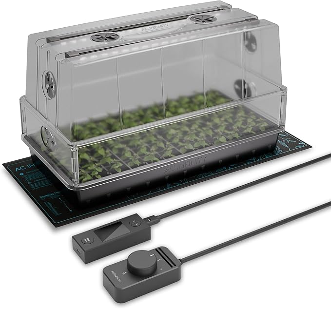 AC Infinity Heavy-Duty Large Humidity Dome 6x12 Germination Kit, Full Spectrum LED Grow Light Bars w/Samsung LM301H EVO LEDs, Heat Mat, 3 mm Thickest Dome, Trays, Extension Panels, for Seed Starting by ACInfinity
