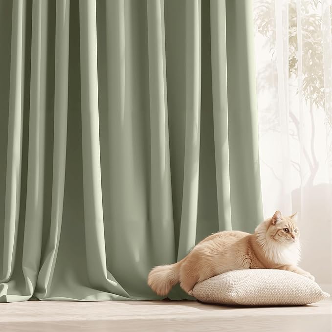 RYB HOME Outdoor Curtains for Patio Waterproof Tab Top Block Sunlight Thermal Insulated Privacy Assured Thick Outside Curtains for Deck, Balcony, Pool, W52 x L72, Sage Green, 1 Panel - Image 7