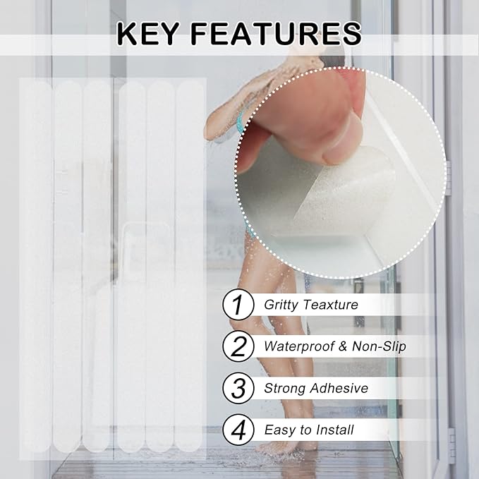 S&X Non-Slip Stickers for Bathtubs & Showers 24-Pack Waterproof Safety Strips, 3/4" x 11" - Fine Grit Grip for Anti-Skid Protection - Clear Adhesive Safety for Shower and Tub - Image 3