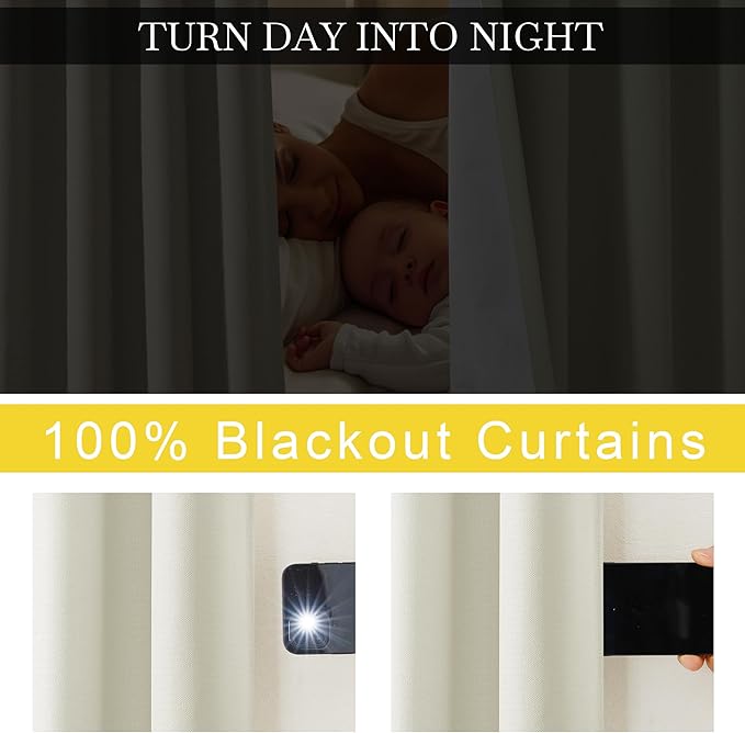 NICETOWN Faux Linen 100% Blackout 90 inch Curtains, Silver Grommet Thermal Insulated 2 Layers Window Treatments Sound Dampening for Living Room/Bedroom, Natural, W52 x L90, 2 Panels - Image 6