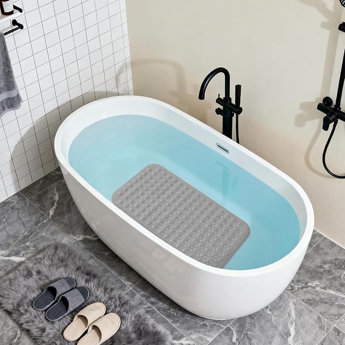 Anti-Slip Bathtub Shower mat, 27.5×14.5（Approximately 70×37cm） inch Soft Oversized Machine Washable Non-Slip Bathtub mat with Drainage Holes, Bathroom Floor Suction Cup.（1-Opaque Gray） - Image 4
