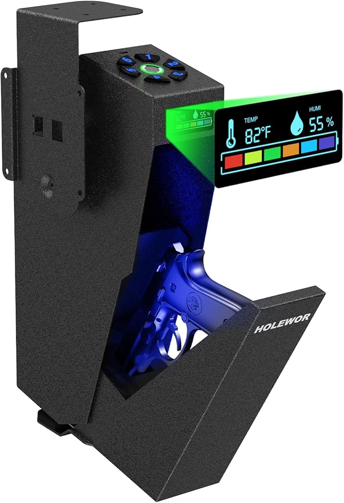 Gun Safe, Biometric Pistol Safe Fingerprint Quick Access Drop Down Handgun Safe Single Mount Pistol Case for Desk Bedside Nightstand by HOLEWOR