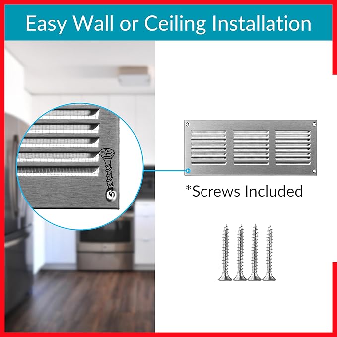 10x2 Vent Cover (Duct Opening) - HVAC Return Air Grille for Wall and Ceiling - Stainless Steel AC Vent Cover with Mesh - Rectangular Ventilation Register - Overall Size: 11.81" W x 3.94" H - Image 4