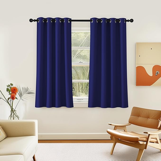 NICETOWN Room Darkening Short Curtain 54 inches Long for Living Room, Grommet Sound Reducing Thermal Insulated Curtains for Bedroom Nursery Window, 46W x 54L, 1 Piece, Navy Blue by NICETOWN