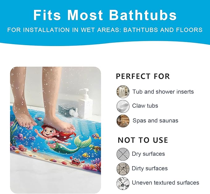 XIYUNTE Baby Bath Mat for Tub Non Slip Kids Bath Mat - 40''x16'' Extra Long Cartoon Turtle Baby Bath Tub Mat Eco-Friendly Toddler Bath Mats with Suction Cups & Drain Holes, Easy to Clean & Easy Drying - Image 7