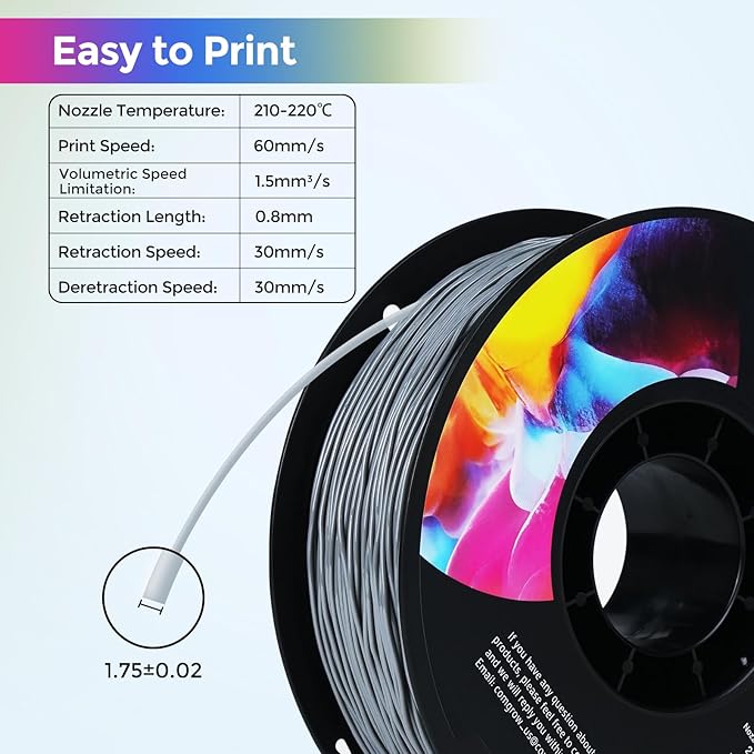 Comgrow TPU Filament 1.75, 3D Printing Filament, Flexible 3D Printer Filament, 95A Soft 3D Printing Filament fit Most 3D Printers Dimensional Accuracy +/- 0.02mm Filament TPU Grey 1kg (2.2lbs) - Image 2