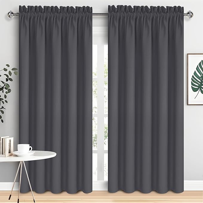 DWCN Bedroom Blackout Curtains 70 x 84 Inches Length 2 Panels Set, Solid Thermal Insulated Energy Saving Rod Pocket Window Treatment Curtains Blackout Drapes (W70 x L84 Inch, Dark Grey) by DWCN