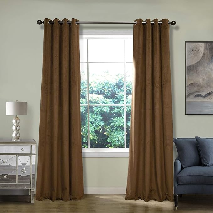 ChadMade Blackout Lined Premium Velvet Curtain Sable 84Wx72L Inch (1 Panel), Eyelet Grommet for Livingroom Bedroom Theater Studio, Leon Collection by ChadMade