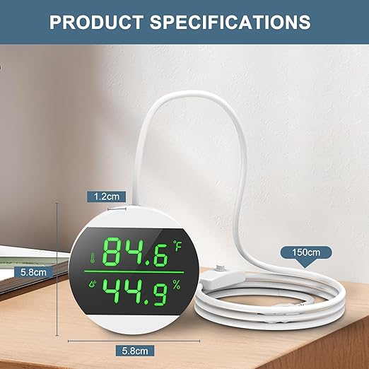 USB Power Supply LED Digital Reptile Thermometer Hygrometer, 10s Refresh Speed, 1.8 High Precision, Terrarium Thermometers - Image 7