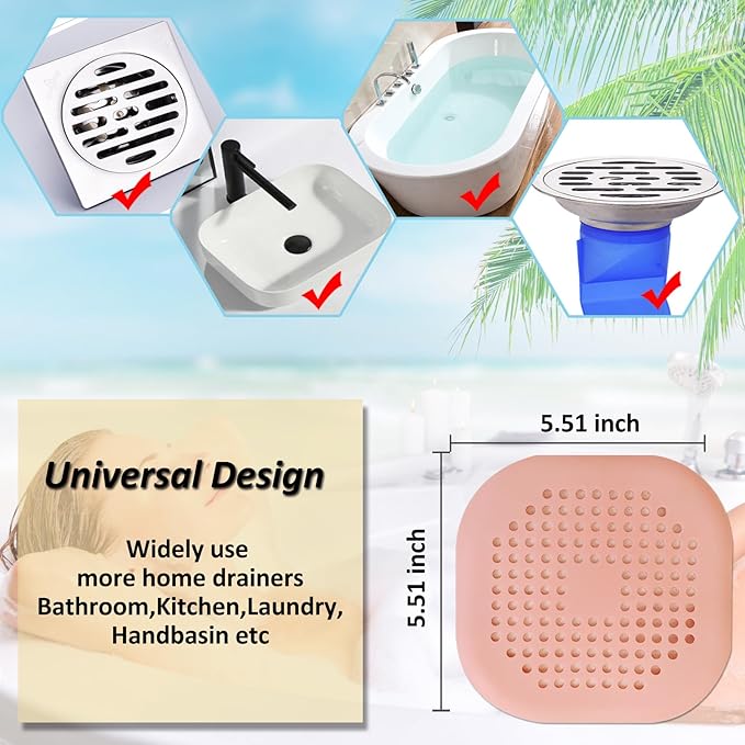 Hair Drain Catcher,Square Drain Cover for Shower Silicone Hair Stopper with Suction Cup,Easy to Install Suit for Bathroom,Bathtub,Kitchen 2 Pack (Pink) - Image 6
