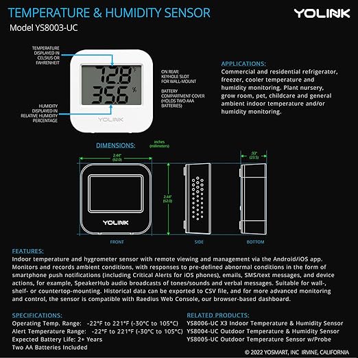 YoLink Smart Wireless Temperature & Humidity Sensor, Wide Temp Range for Fridge, Green House, Pet Cage, App Alerts, Emails, Text/SMS alerts- Hub Required - Image 9