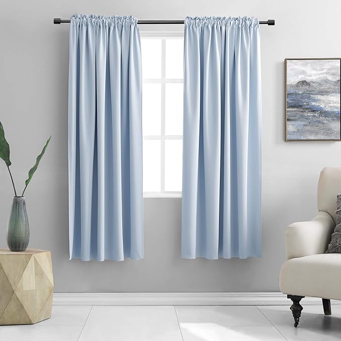 DONREN Light Blue Cerulean Room Darkening Thermal Insulated Curtains Drapes for Nursery,Rod Pocket Blackout Curtains for Bedroom(2 Panels,42 inches Wide by 63 inches Long) by DONREN