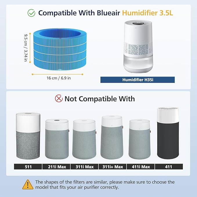 2 Pack Humidifier H35i Wick Filter Replacement Compatible with Blueair Premium Smart Humidifier 3.5L for Large Room Soothing Water Vapors Through Particle & Mineral Collect,10 Pack Sponge Filters - Image 2