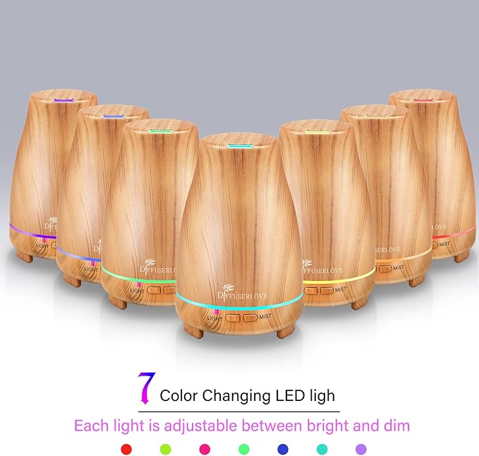 Diffuserlove Essential Oil Diffusers 200ML Diffuser Remote Control Aromatherapy Diffuser with 7 Color Lights, Auto Shut-Off for Bedroom Office Kitchen (Yellow Wood Grain) - Image 2