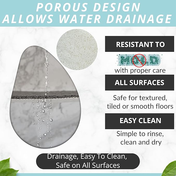 Enkosi Loofah Shower Mat with Drain Hole – Cushioned Anti-Slip Square Bath Mat for Showers, and Bathroom Floors – Textured PVC, Non Slip Safety Pad for Walk-in Stalls and Wet Areas (27x27 White) - Image 4