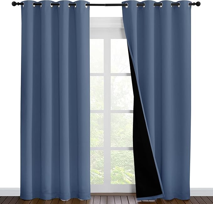 NICETOWN 100% Blackout Curtains 86 inches Long, Pair of Energy Smart & Noise Blocking Out Drapes for Baby Room Window, Thermal Insulated Guest Room Lined Window Dressing (Stone Blue, 55 inches Wide) by NICETOWN