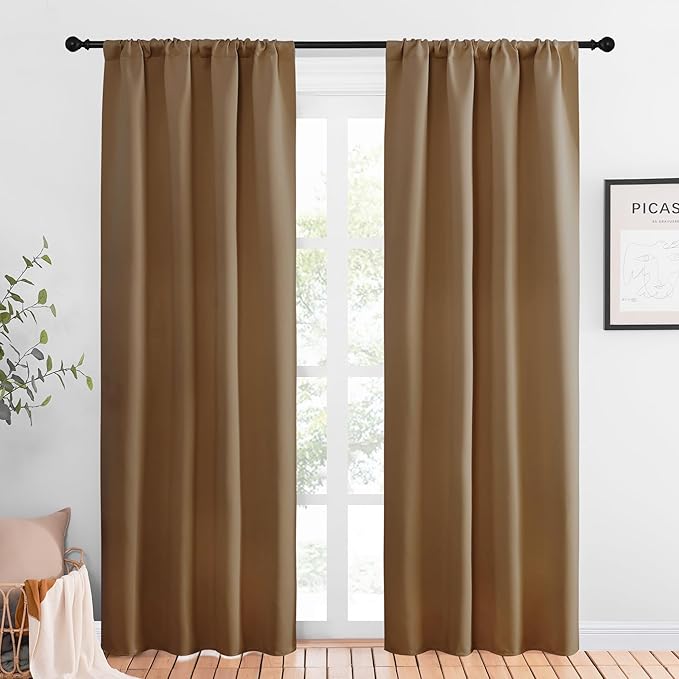 NICETOWN Blackout Curtains for Living Curtains, Gold Brown, 1 Pair, 34-inch W x 84-inch L, Home Decorations Thermal Insulated Solid Pole Top Blackout Drapes for Living Room by NICETOWN