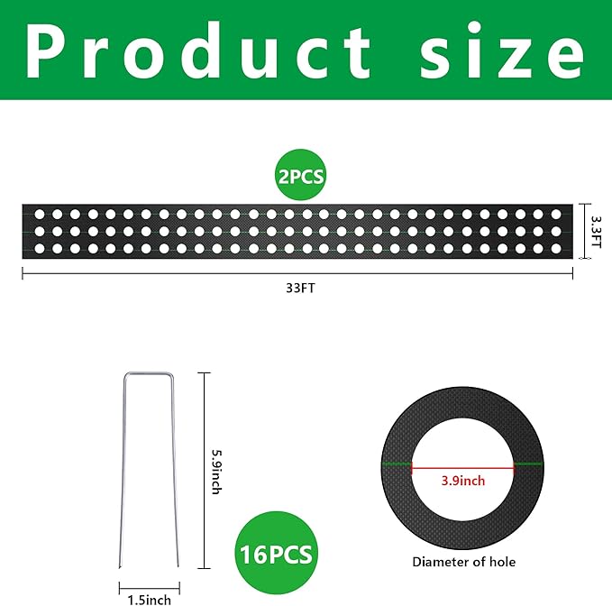 CODREE 2 Pcs Heavy-Duty Garden Weed Control Barrier - 33 x 3.3 Ft Landscape Fabric with Planting Holes - Weed Block Gardening Mat with 16 Ground Nails - Image 2