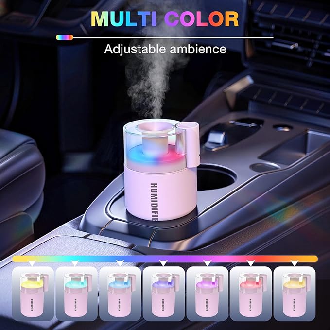 Portable Mini Humidifier, 180ml USB Cool Mist Small Humidifiers for Bedroom, Personal Desktop Humidification for Car Office Travel & Indoor Plants(Pink) - Image 3